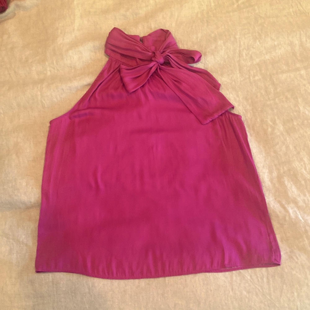 Gently worn Ann Taylor pink bow halter top. Petite small. Polyester.